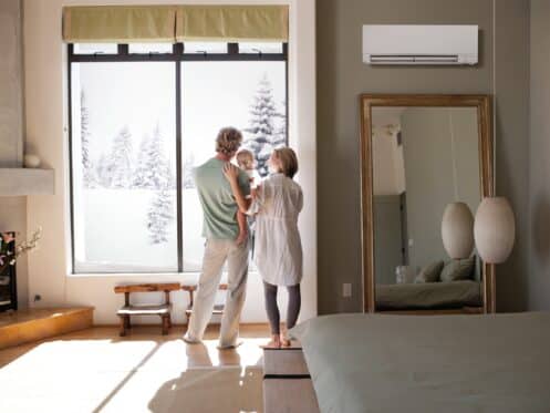 Family in Residential Home With Ductless HVAC System in Apex, NC